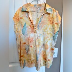 NWT JODIFL Pastel Spring/Summer Floral Collared silk like blouse Small